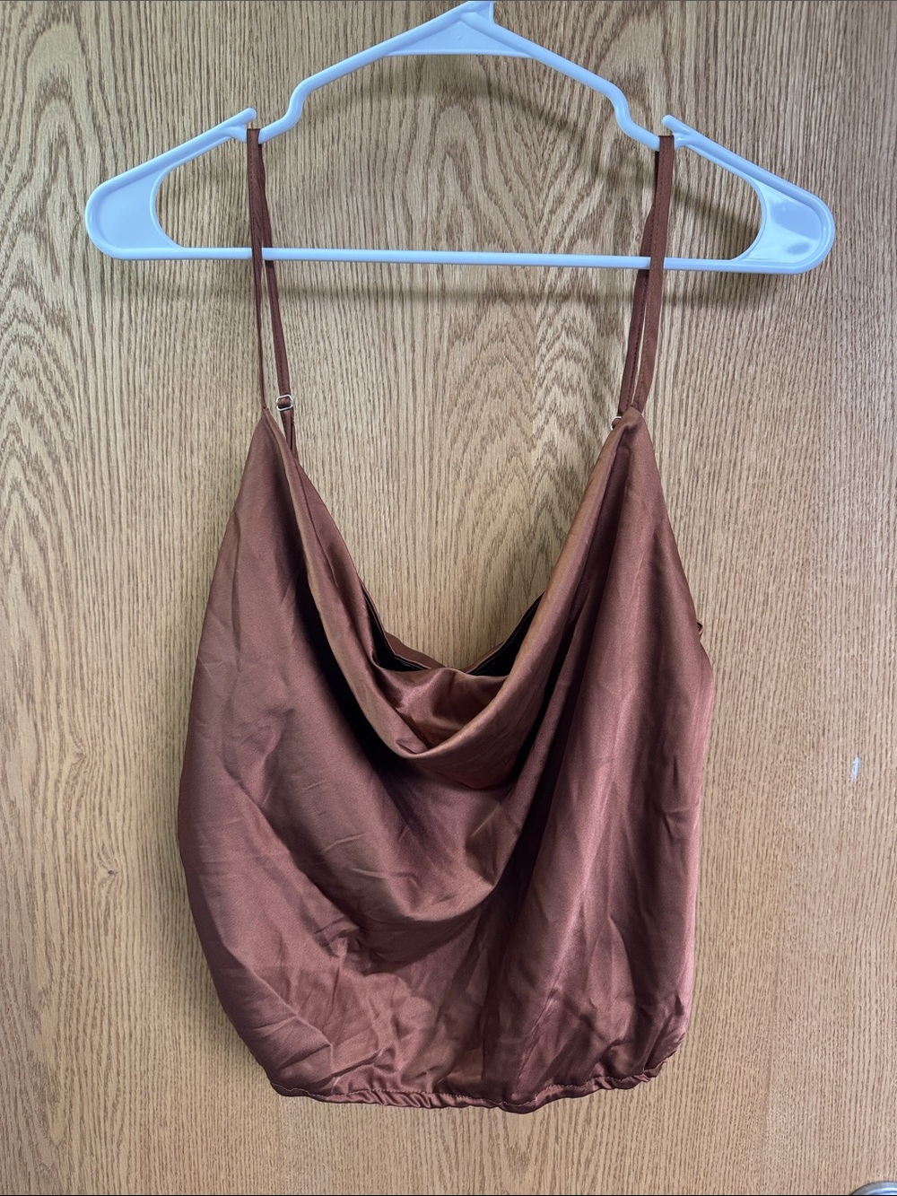 Kittenish Chocolate Brown Satin Cowl-Neck Camisole